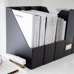 Load image into Gallery viewer, BLU MONACO Foldable Black Magazine File Holder with Gold Label Holder - Set of 6 Cardboard Magazine File Boxes Desk File Organizer
