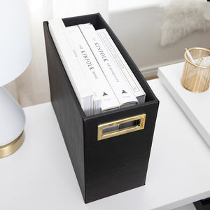 Load image into Gallery viewer, BLU MONACO Magazine Rack Floor: Leather Covered Wood Magazine Rack - Black Magazine Rack and Newspaper Holder - Stylish Magazine Holder Bathroom - Black Magazine Basket - Magazine Racks for Home
