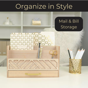 BLU MONACO Natural mail Organizer with Drawer and Gold Handle