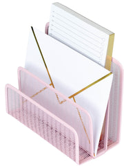Load image into Gallery viewer, Pink Metal Mesh Letter Sorter – 3-Slot Mail Organizer for Desk, Office &amp; Home
