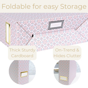 Foldable Magazine File Holder Set of 4 with Moroccan Tile Design – Decorative Cardboard Magazine Organizer for Home, Office & Dorm Room