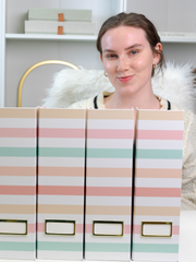 Load image into Gallery viewer, Set of 4 Foldable Magazine Holders in Pastel Stripes – Sturdy Cardboard Vertical Organizers with Label Holders
