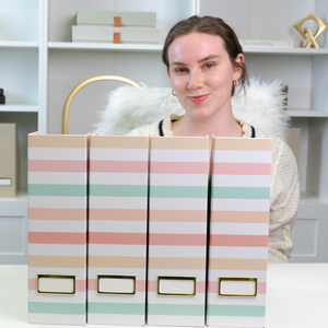Set of 4 Foldable Magazine Holders in Pastel Stripes – Sturdy Cardboard Vertical Organizers with Label Holders