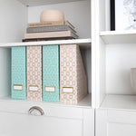 Load image into Gallery viewer, BLU MONACO Set of 4 Foldable Cute Magazine File Holders with Gold Label Holders - 2 Pink and 2 Aqua with Fun Gold Geometric Patterns - Stylish and Durable Magazine Storage for Home and Office
