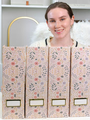Load image into Gallery viewer, Foldable Magazine File Set of 4 with Floral Boho Design – Decorative Cardboard Magazine Organizer for Home, Office &amp; Dorm Room