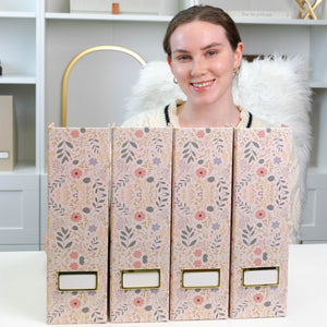 Foldable Magazine File Set of 4 with Floral Boho Design – Decorative Cardboard Magazine Organizer for Home, Office & Dorm Room