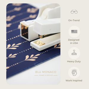 Desk Mat - Large Mouse Pad - Desk Pad, 35 x 15.7 Large Desk Mat for Computer in a Premium Blue with a Gold Floral Pattern, Keyboard Mats for Desk, Aesthetic Desk Pad, Laptop Pad, and More Blu Monaco