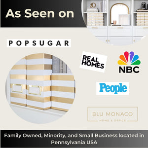 Load image into Gallery viewer, BLU MONACO Set of 4 Gold and White Striped Magazine File Boxes with Gold Label Holders - Ideal File Organizer Box for Desk Accessories, File Folder Holder, Office Supplies, and Book Organizer
