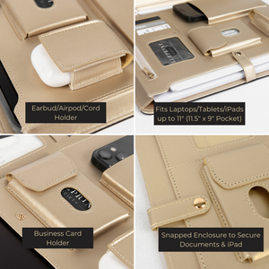 Load image into Gallery viewer, Brown Vegan Leather Portfolio Binder -Padfolio with Magnetic Closure &amp; Gold Trim
