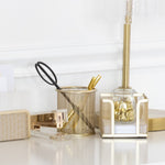 Load image into Gallery viewer, Riviera Gold Pen Holder for Desk - Gold Pen Cup - Gold Pencil Cup - Gold Brush Holder with Metal Mesh Design

