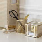 Load image into Gallery viewer, Riviera Gold Pen Holder for Desk - Gold Pen Cup - Gold Pencil Cup - Gold Brush Holder with Metal Mesh Design
