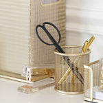 Load image into Gallery viewer, Riviera Gold Pen Holder for Desk - Gold Pen Cup - Gold Pencil Cup - Gold Brush Holder with Metal Mesh Design
