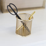 Load image into Gallery viewer, Riviera Gold Pen Holder for Desk - Gold Pen Cup - Gold Pencil Cup - Gold Brush Holder with Metal Mesh Design
