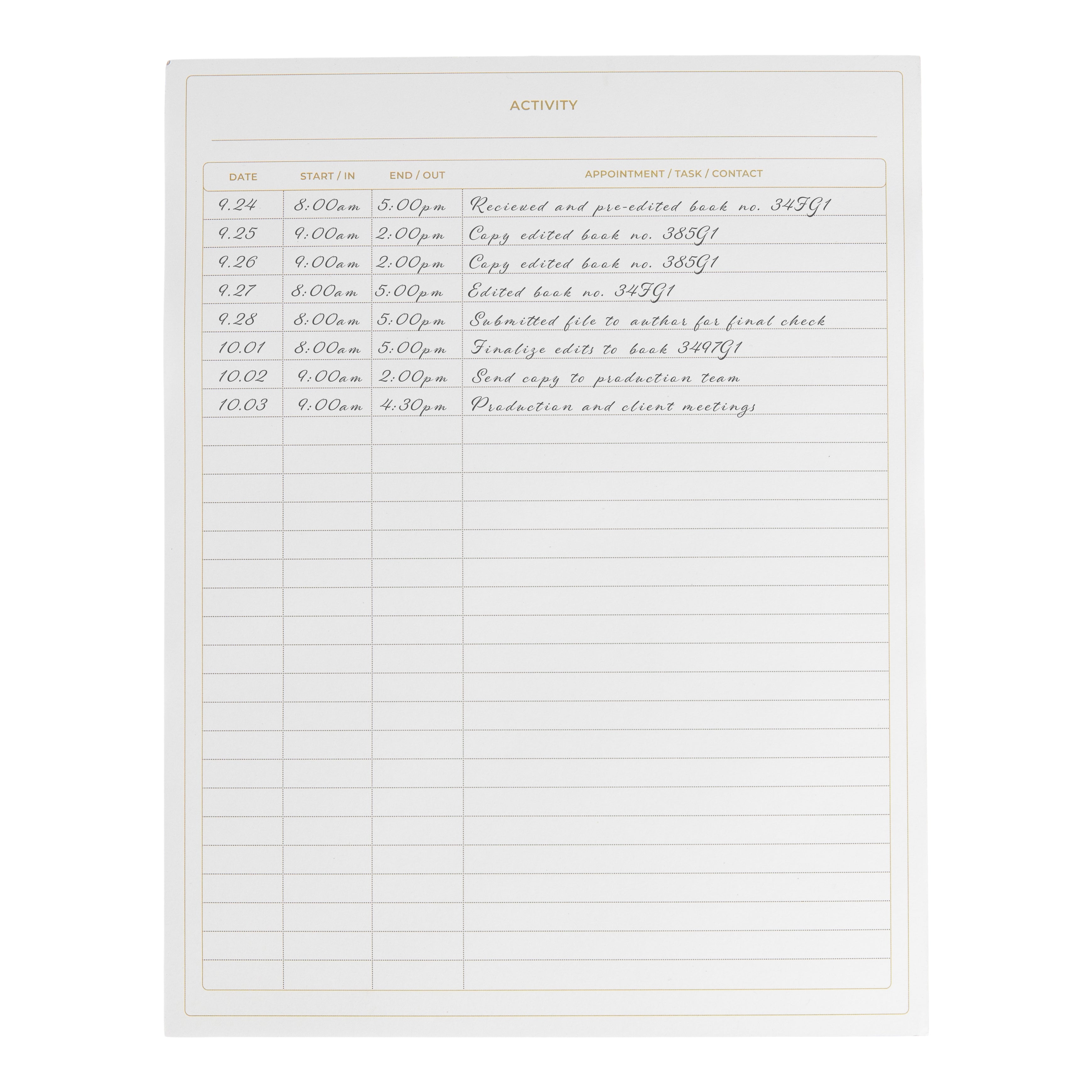 BLU MONACO Activity Log Notepad Log Comprehensive 50-Page Activity Log ...
