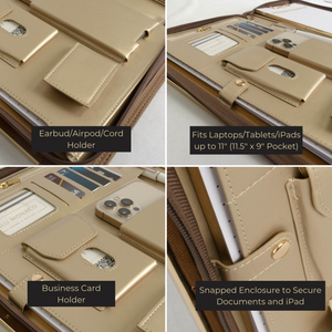 Load image into Gallery viewer, Brown Vegan Leather Portfolio Binder -Padfolio with Magnetic Closure &amp; Gold Trim
