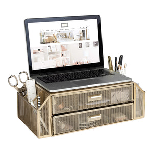 Gold Monitor Stand with Drawers