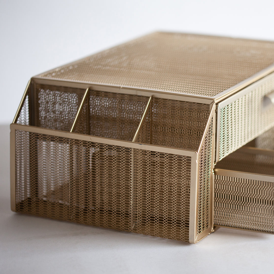 Gold Monitor Stand with Drawers | Blu Monaco