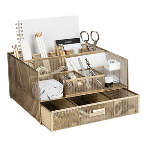 Load image into Gallery viewer, Gold Desk Organizer with Drawer
