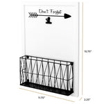 Load image into Gallery viewer, Wall Mount Mail Organizer with Note Clip - White Wood with Black Metal Basket
