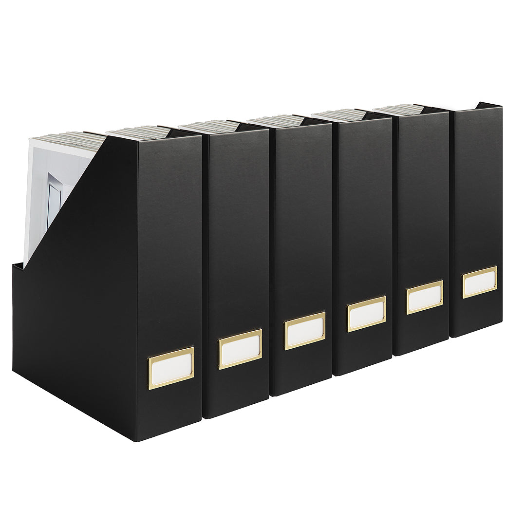 Magazine File Box Labels BLU MONACO Foldable Black Magazine File Holder with Gold Label Holder ...
