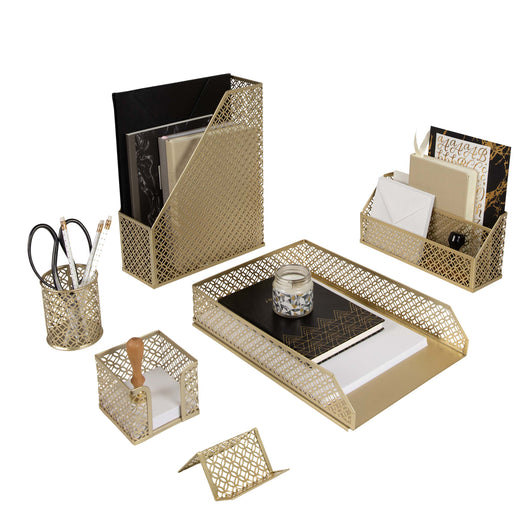 Gold Desk Accessories for Women Office 6 Piece Gold Desk Set Gold Office Organizer - Office Supplies Gold - Office Organization Set - Desk Organizer for Women Gold Desk Sets and Accessories for Women