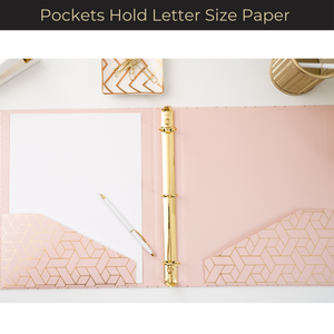 Geometric Gold Foil Lighter Pink Binder 3 Ring - Set of 2-1 Inch Binders 3 Ring - 3 Ring Binders - 3 Ring Binders 1 Inch, Three Ring Binder - Cute Binder - Pastel Binder Pink - 3 Hole Cute Binders