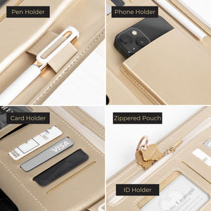 Load image into Gallery viewer, Portfolio Binder - Black Vegan Leather Padfolio for Women - Leather Portfolio Folder with Gold Trim - Portfolio Organizer Notebook - Professional Binder Folio - Business Portfolio Case by Blu Monaco
