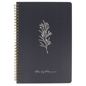 BLU MONACO Minimalist Daily Planner and Notebook with Hourly Schedule - 160 Pages, 80 Days - Grey with Botanical Design - Aesthetic Spiral To-Do List Notepad for Easy Task and Appointment Management - Stylish Book for School, Office, or Home Organization