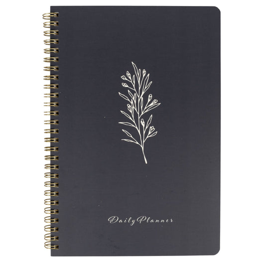 BLU MONACO Minimalist Daily Planner and Notebook with Hourly Schedule - 160 Pages, 80 Days - Grey with Botanical Design - Aesthetic Spiral To-Do List Notepad for Easy Task and Appointment Management - Stylish Book for School, Office, or Home Organization
