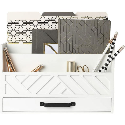 White Wooden Mail Organizer with Drawer