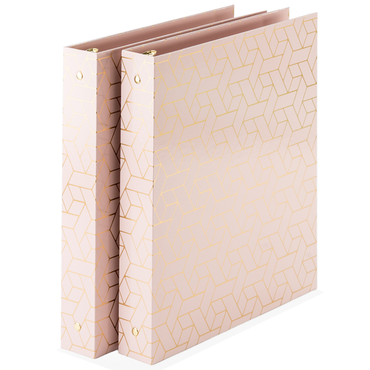 Geometric Gold Foil Lighter Pink Binder 3 Ring - Set of 2-1 Inch Binders 3 Ring - 3 Ring Binders - 3 Ring Binders 1 Inch, Three Ring Binder - Cute Binder - Pastel Binder Pink - 3 Hole Cute Binders