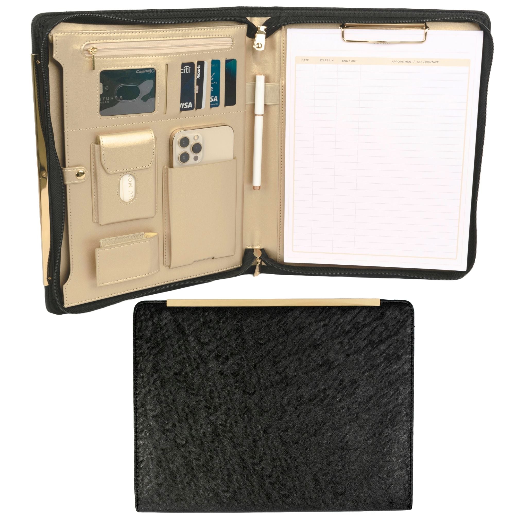 Calfinder Leather Padfolio – Zippered Notebook Binder, Business Organizer, Brown