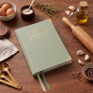 Load image into Gallery viewer, Sage Green Vegan Leather Recipe Book – 100 Recipes, Thick Paper, Storage Pocket, Color Tabs
