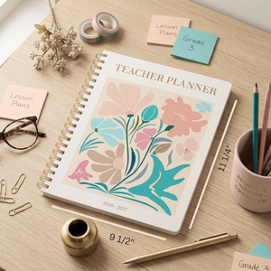 Load image into Gallery viewer, 2026–2027 Teacher Planner – NEW Floral Cover | Academic Year Lesson Plan Book for Teachers | July 2026–June 2027 | Monthly &amp; Weekly Planning, Stickers, Pocket &amp; Snap‑In Bookmark
