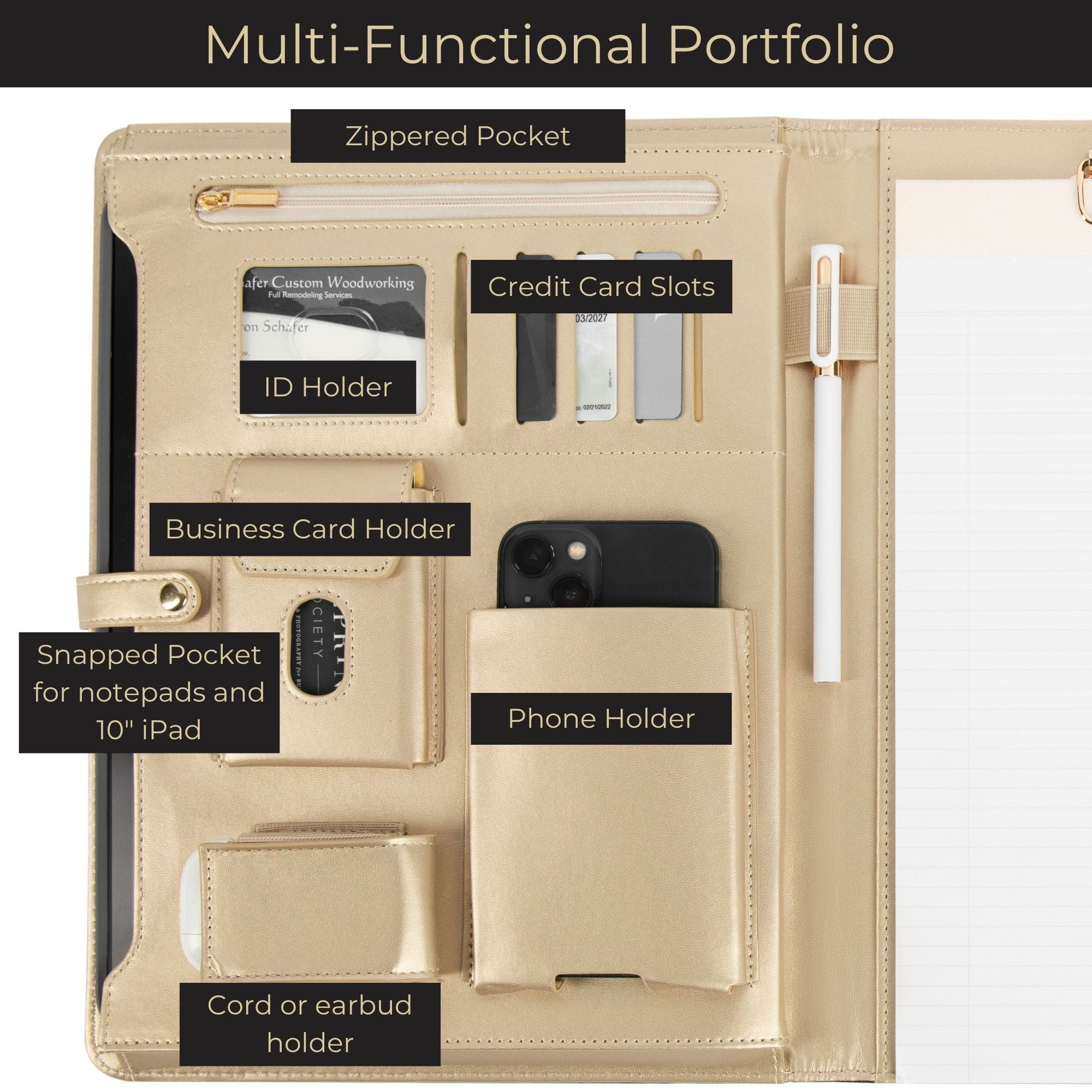 BLU Monaco Black Vegan Leather Portfolio Binder for Women - Professional Padfolio with Magnetic Closure & Gold Trim, Business Organizer Case BLU Monaco Black Vegan Leather Portfolio Binder for Women - Professional Padfolio with Magnetic Closure & Gold Trim, Business Organizer Case