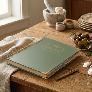 Load image into Gallery viewer, Large Green Spiral Recipe Book – 160 Recipes, Lay‑Flat Design, Thick Paper, Color Tabs
