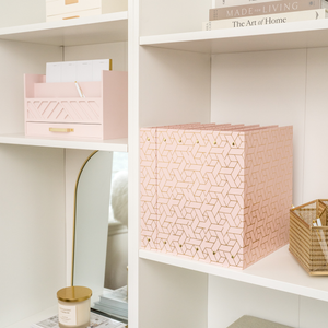 Geometric Gold Foil Lighter Pink Binder 3 Ring - Set of 2-1 Inch Binders 3 Ring - 3 Ring Binders - 3 Ring Binders 1 Inch, Three Ring Binder - Cute Binder - Pastel Binder Pink - 3 Hole Cute Binders
