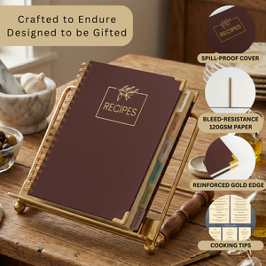 Load image into Gallery viewer, Large Brown Spiral Recipe Book – 160 Recipes, Lay‑Flat Design, Thick Paper, Color Tabs
