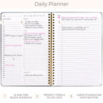 Load image into Gallery viewer, BLU MONACO Minimalist Daily Planner and Notebook with Hourly Schedule - 160 Pages, 80 Days - Grey with Botanical Design - Aesthetic Spiral To-Do List Notepad for Easy Task and Appointment Management - Stylish Book for School, Office, or Home Organization
