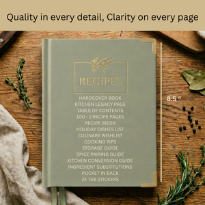 Load image into Gallery viewer, Sage Green Vegan Leather Recipe Book – 100 Recipes, Thick Paper, Storage Pocket, Color Tabs
