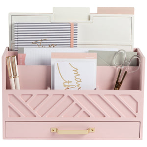 Load image into Gallery viewer, Pink Wood Desk Organizer with Drawer and Gold Handle
