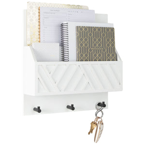 Load image into Gallery viewer, Mail Organizer Wall Mounted - White Wooden Mail Holder for Wall - Key Hanger

