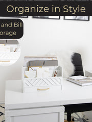 Load image into Gallery viewer, White Wood Desk Organizer with Drawer and Gold Handle
