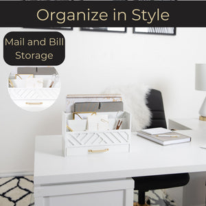 Load image into Gallery viewer, White Wood Desk Organizer with Drawer and Gold Handle
