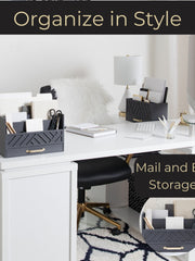 Load image into Gallery viewer, Grey Wood Desk Organizer with Drawer and Gold Handle