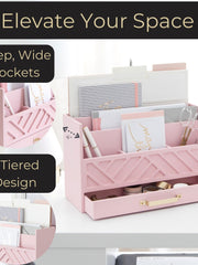 Load image into Gallery viewer, Pink Wood Desk Organizer with Drawer and Gold Handle
