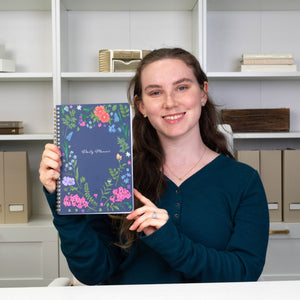 Load image into Gallery viewer, BLU MONACO Beautiful Daily Planner and Notebook with Hourly Schedule - 160 Pages , 80 Days - Navy Floral Aesthetic Spiral To-Do List Notepad for Easy Task and Appointment Management - Stylish Book for School, Office, or Home Organization
