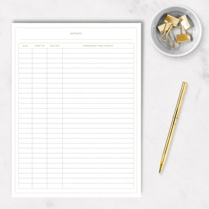 BLU MONACO Activity Log Notepad Log Comprehensive 50-Page Activity Log Notepad Sign in Sheet with Gold Text and Highlights - Your Ultimate Activity Log, and Daily Log for Work