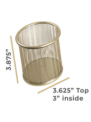 Load image into Gallery viewer, Riviera Gold Pen Holder for Desk - Gold Pen Cup - Gold Pencil Cup - Gold Brush Holder with Metal Mesh Design
