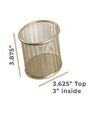 Load image into Gallery viewer, Riviera Gold Pen Holder for Desk - Gold Pen Cup - Gold Pencil Cup - Gold Brush Holder with Metal Mesh Design

